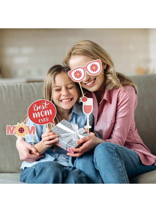 Mordely 30PCS Mother's Day Photo Booth Props Mother's Day Party Supplies Best Mom Ever Thank You Mum Centerpiece， Mom Gift from Daughter Son - Image 4